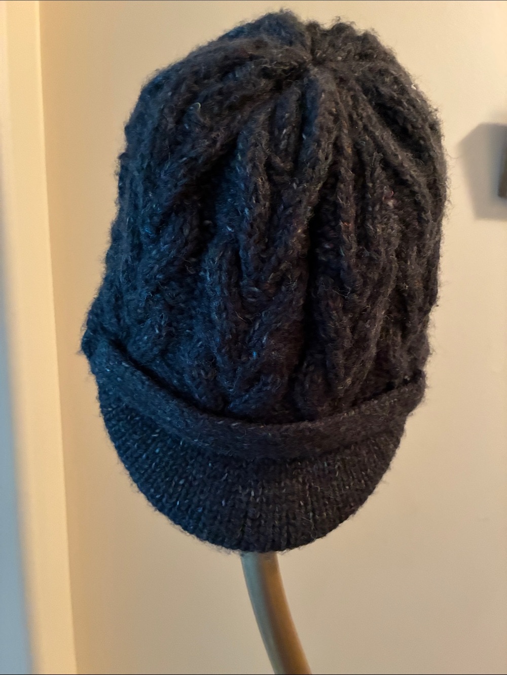 Black Knit Cable Beanie Hat with Visor
